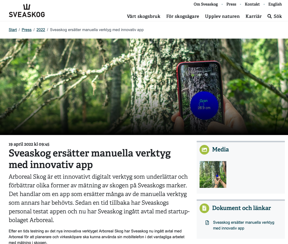Sveaskog ersätter sina manuella verktyg med Arboreal Skog
